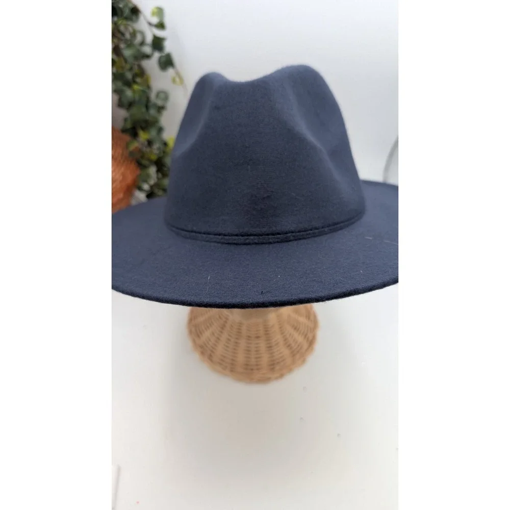 Navy Wide Brim Fedora Hat Size 57 (Medium) Polyester Classic Minimalist Style
